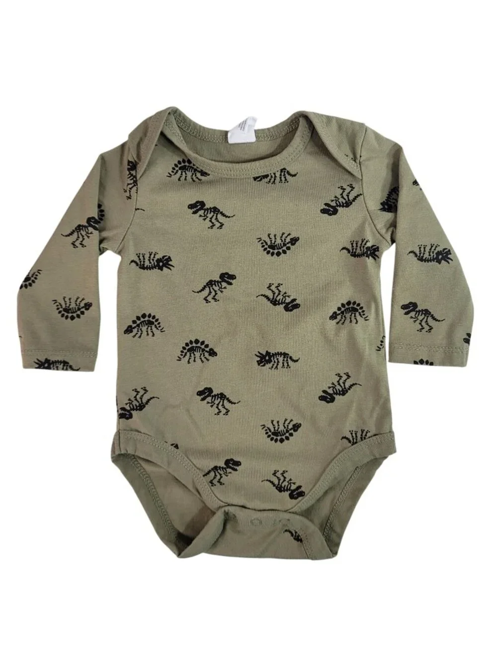Petite Lem PL Baby Boy Bodysuit Green 3M Long Sleeve Dinosaurs Fossils Snaps